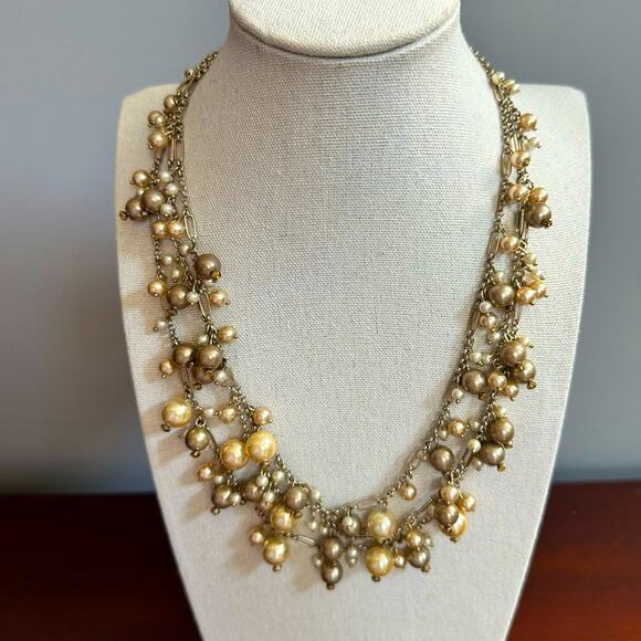 Talbots Necklace Multistrand Pearls Neutrals Taupe Cream Jewelry Preppy 20" Long - Picture 9 of 9